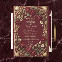 Rosas Burgundy Douradas Art Nouveau Elegante Casam