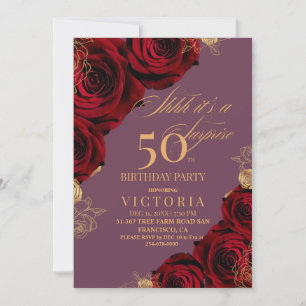 Convites Rosas Burgundy Elegantes Aniversário de 70 anos