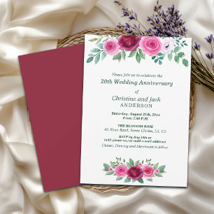 Convites Rosas Burgundy em Aquarela 20º Aniversário de Casa