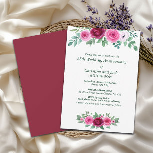 Convites Rosas Burgundy em Aquarela 25º Aniversário de Casa