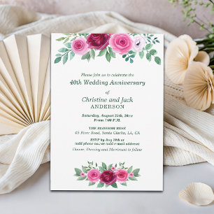 Convites Rosas Burgundy em Aquarela 40º Aniversário de Casa