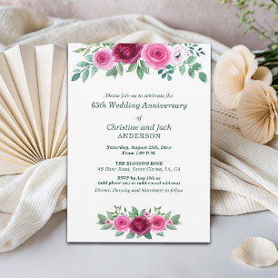 Convites Rosas Burgundy em Aquarela 65º Aniversário de Casa