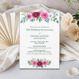 Convites Rosas Burgundy em Aquarela 75º Aniversário de Casa