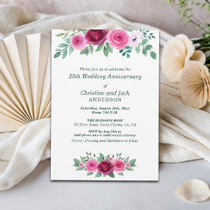 Convites Rosas Burgundy em Aquarela para 25º Aniversário de