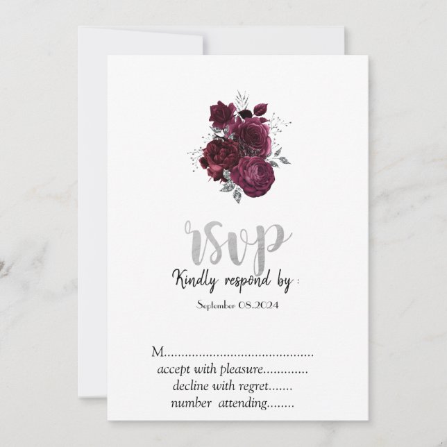 Convites Rosas Burgundy RSVP (Frente)