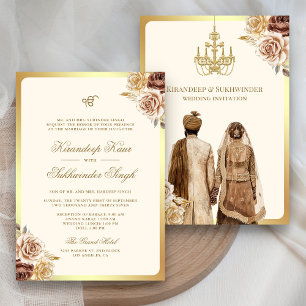 Convites Rosas Castanhos Floral Anand Karaj Sikh Casamento