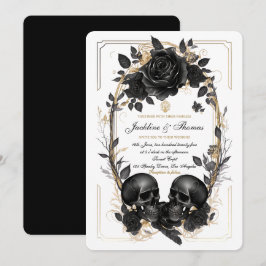 Convites Rosas Caveira Preto Branco Dourado Casamento Gótic