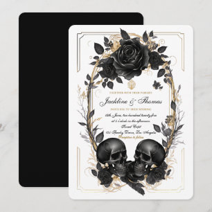 Convites Rosas Caveira Preto Branco Dourado Casamento Gótic