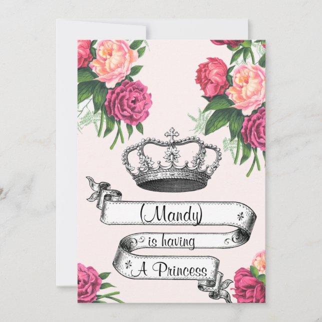 Convites Rosas, Chá de fraldas Princesa Convidam (Frente)