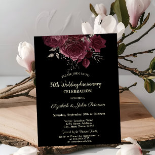 Convites Rosas Chic Burgundy Aniversário do Casamento Negro
