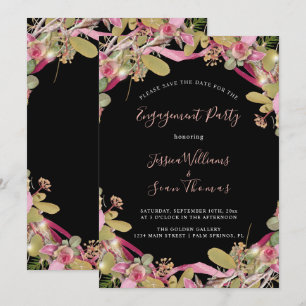 Convites Rosas Chic e Compromisso Floral Folhagem