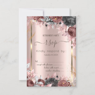Convites Rosas Chic Moldura Dourada 16 RSVP