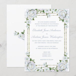Convites Rosas chiques & casamento floral da beira de prata