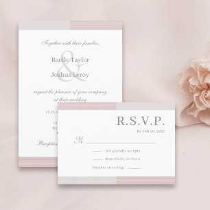 Convites Rosas Cinza Branco Listras Elegantes RSVP Casament