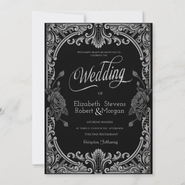 Convites Rosas Cinzas, Casamento Gótico de Listras (Frente)