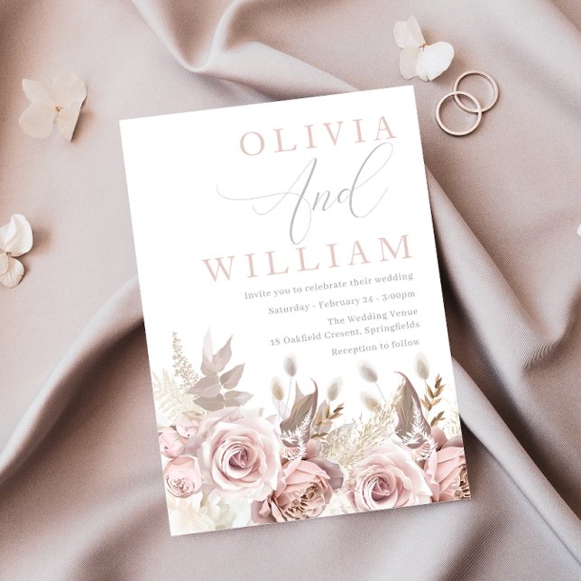 Convites Rosas Cinzentos Rosa Beliscada Casamento Floral (Criador carregado)