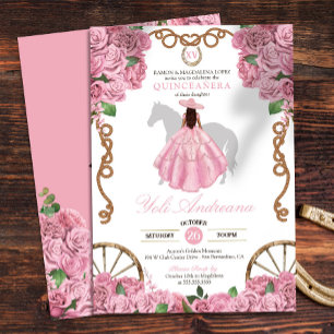 Convites Rosas claro Floral Western Charro Quinceanera