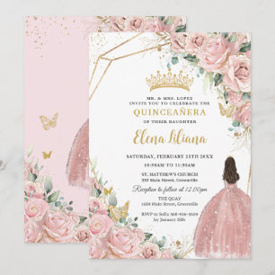 Convites Rosas claro Pálidas Rosas Florais Quinceanera Swee