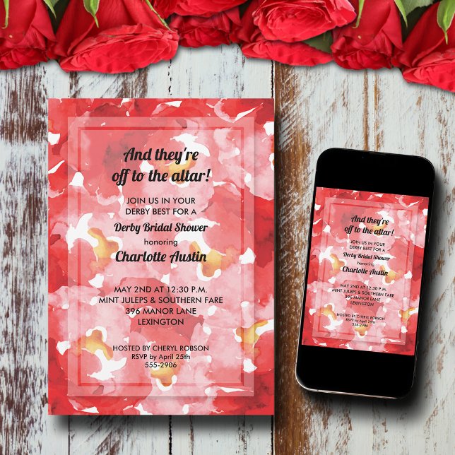 Convites Rosas Collage Derby Chá de panela (Red roses collage Derby Bridal Shower invitations, PRINTED and/or INSTANT DOWNLOAD)