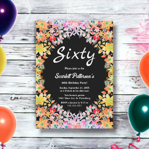Convites Rosas Coloridos Boho Botânico Floral 60º Aniversár