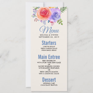 Convites Rosas Coloridos Menu Casamento Floral de Aquarela