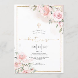 Convites Rosas com pó PixDezines, Batismo Russo de Aquarela