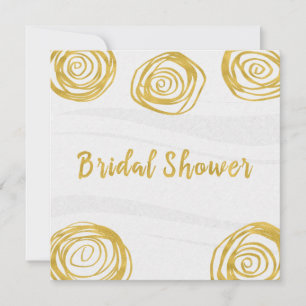 Convites Rosas com Redemoinho Branco e Dourado Chá de Noiva