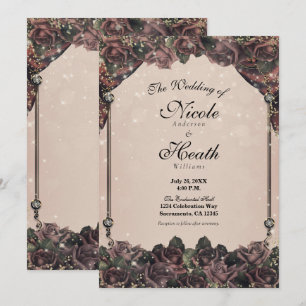 Convites Rosas Cor de Malva com Brilho Brilham Casamento de