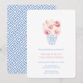 Convites Rosas Cor-de-Rosa Bonitas Brunch Azul e Branco par