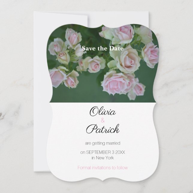 Convites Rosas Cor-de-Rosa Casamento Salve a Data (Frente)