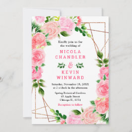 Convites Rosas Cor-de-Rosa com Folhagem de Casamento