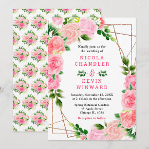 Convites Rosas Cor-de-Rosa com Folhagem de Casamento