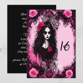 Convites Rosas cor-de-rosa e negras Ghost Girl Sweet 16 Ani