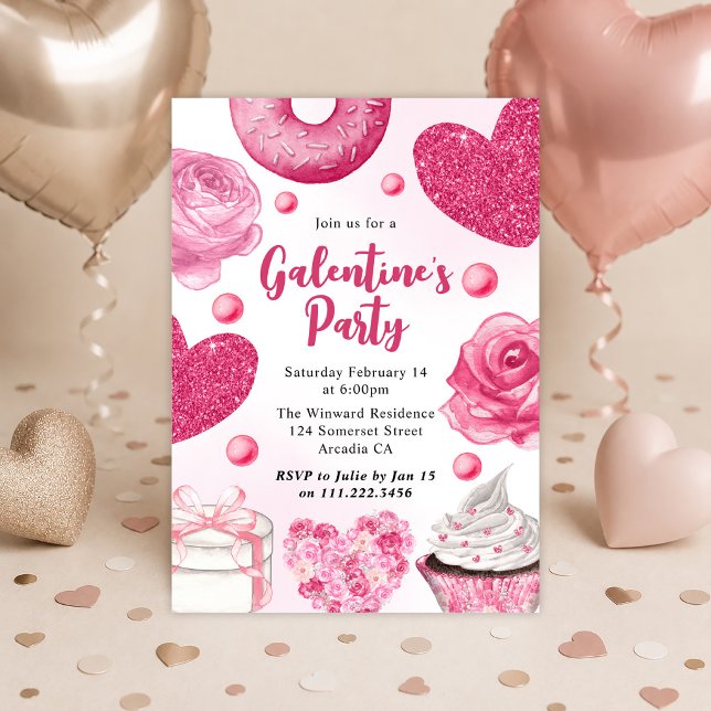 Convites Rosas Cor-de-Rosa e Reluzentes e Cupcakes Dia das  (Criador carregado)