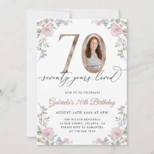Convites Rosas Cor-de-Rosa Elegantes 70 Anos