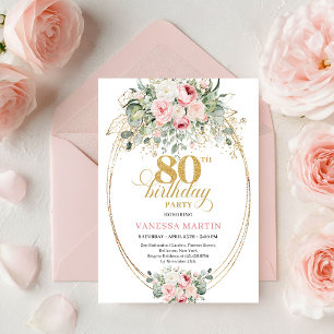 Convites Rosas Cor-de-Rosa Elegantes com Folhagem em Dourad