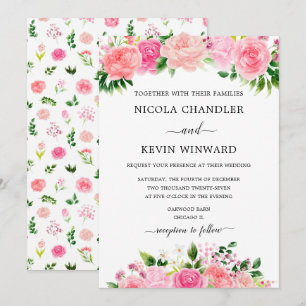 Convites Rosas Cor-de-Rosa Elegantes Floral Casamento