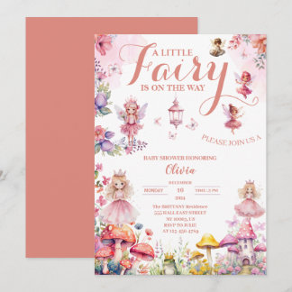 Convites rosas cor-de-rosa floral com chá de fraldas de fad