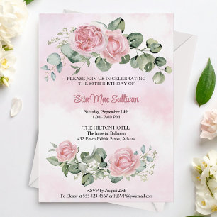 Convites Rosas cor-de-rosa, flores e folhagens para 80 anos