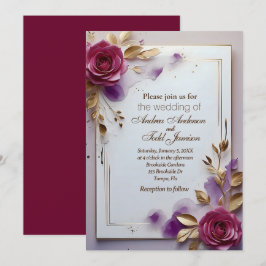 Convites Rosas cor-de-rosa-fundo douradas quadro dourado ca