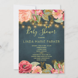 Convites Rosas cor-de-rosa marinho luzes de ouro chá de fra