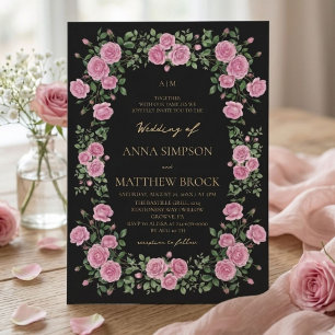Convites Rosas Cor-de-Rosa Quadro Botânico Elegante Casamen