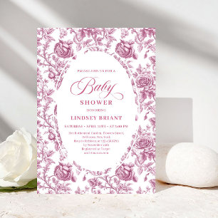 Convites Rosas Cor Fuchsia Padrão Boho Floral Chá de Bebê