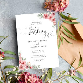 Convites Rosas Corações Florais Caligrafia Casamento