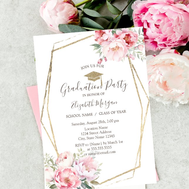 Convites Rosas Coradas, Boina de Graduação, Formatura (Criador carregado)