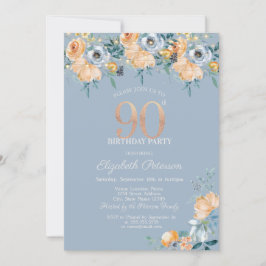 Convites Rosas Cordas Luzes Azuis Dusty 90 Aniversário