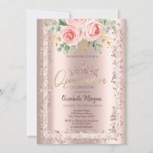 Convites Rosas, Coroa de Moldura com Glitter em Rose Gold Q