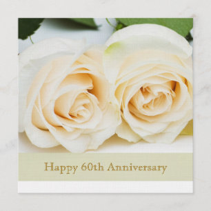 Convites Rosas creme branco, 60º Aniversário de Casamento