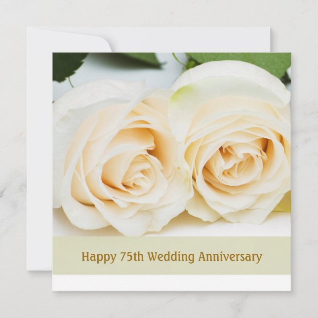 Convites Rosas creme branco, 75º Aniversário de Casamento (Frente)