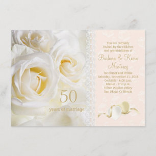 Convites Rosas creme branco, corações 50º Aniversário de Ca
